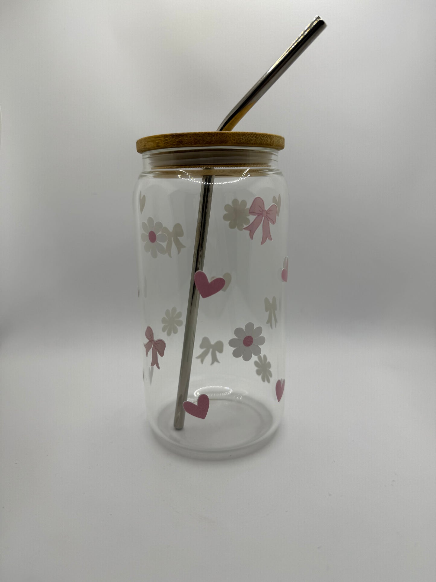 Bows and daisies glass cup