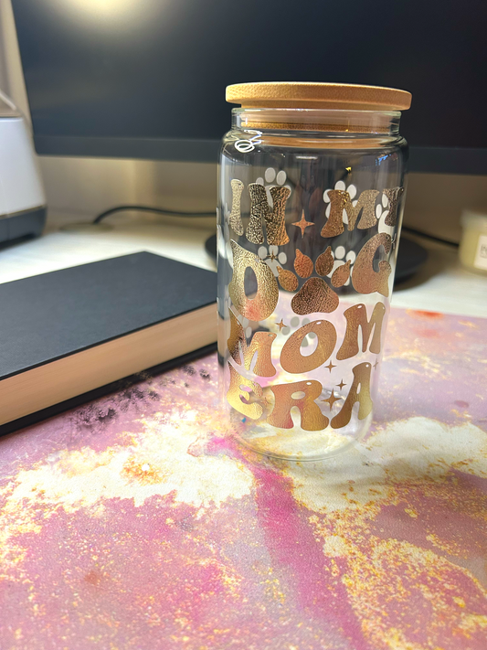 “In My Dog Mom Era” Glass Cup