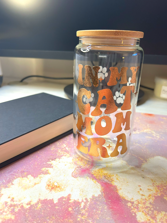 “In My Cat Mom Era” Glass cup