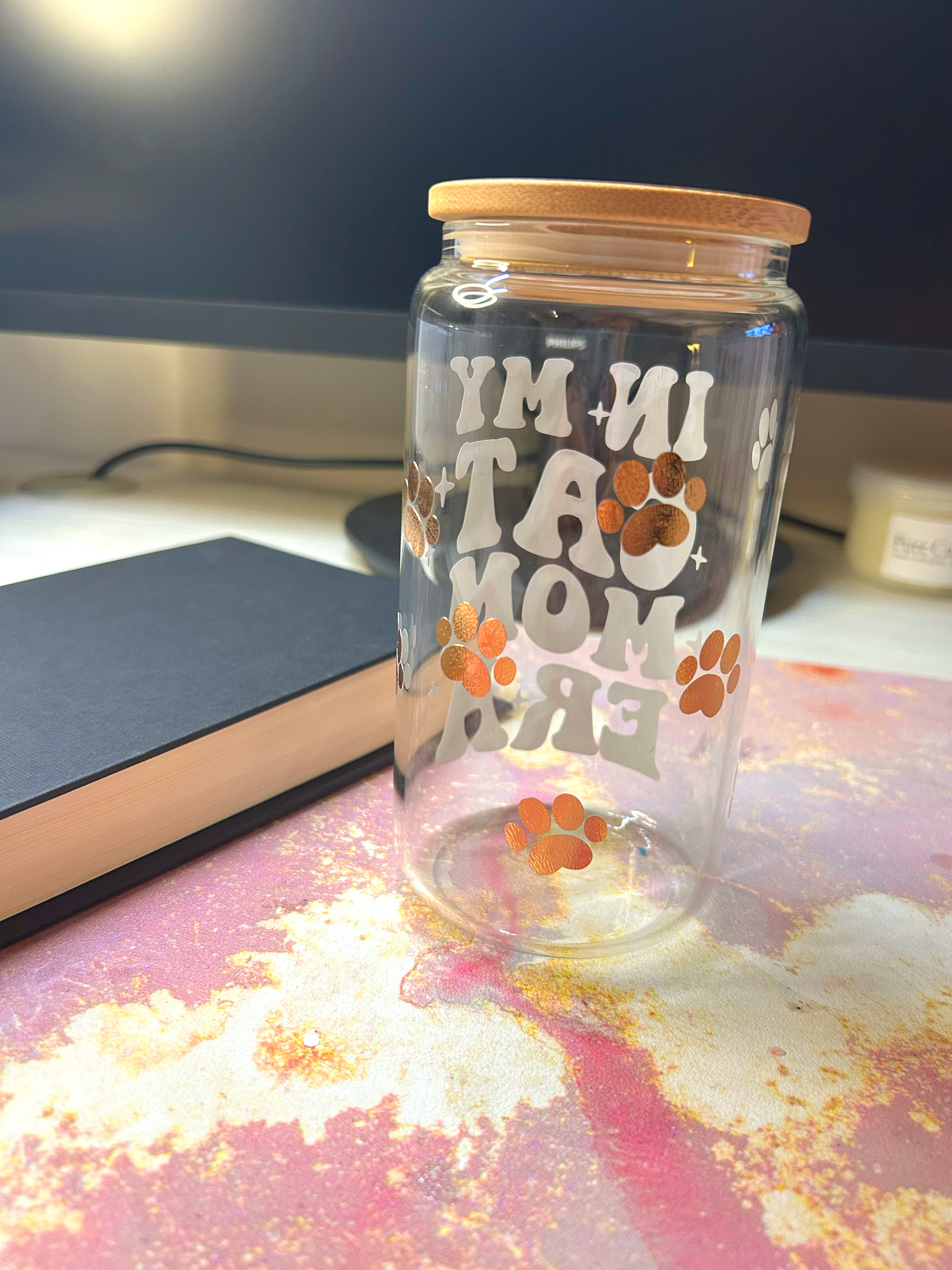 “In My Cat Mom Era” Glass cup