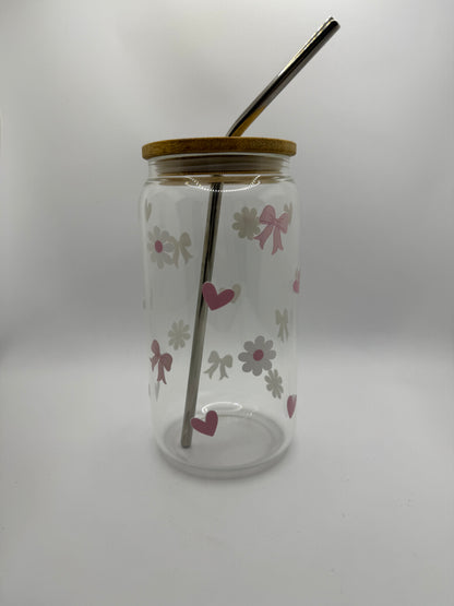 Bows and daisies glass cup