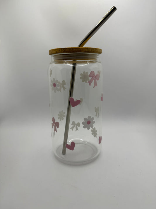 Bows and daisies glass cup