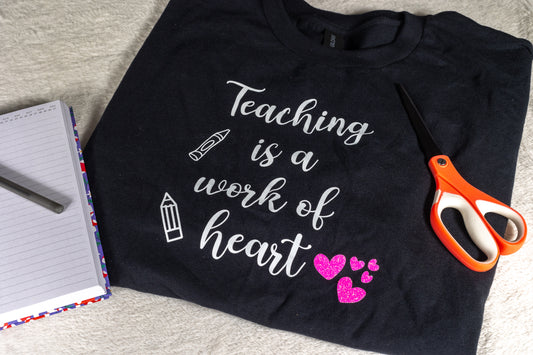 “Teaching is a work of heart” short sleeve t-shirt